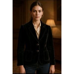 VTG 90s LL Bean Black Velvet Blazer Women’s Size 14 Silk Blend Gold Button...